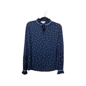 BODEN.   Blue Navy Jersey Polka Dot Long Sleeves High Neck Blouse Size 6